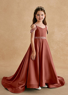 Azazie Jodi Flower Girl Dresses Auburn A-Line Matte Satin Dress image3