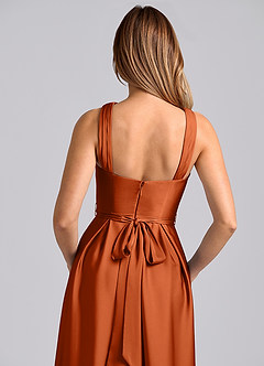 Azazie Dixie Bridesmaid Dresses Burnt Orange A-Line Pleated Stretch Satin Dress image2