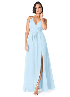 Azazie Farren Robes de demoiselle d'honneur Robe Trapèze Convertible en Mousseline de soie Plissée Bleu Ciel image1