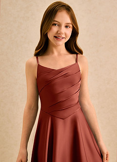 Azazie Coconut Girls Formal Sukienki dla dziewczynek sypiących kwiaty Linia A Pofałdowany Satyna elastyczna Długość podłogi Sukienka image6