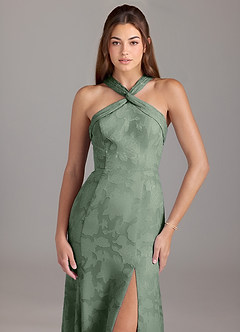 Azazie Rue Bridesmaid Dresses Matcha A-Line Pleated Floral Burnout Dress image5
