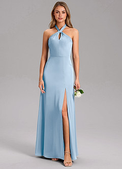 Azazie Tracie Bridesmaid Dresses Powder Blue A-Line Side Slit Stretch Satin Dress image3