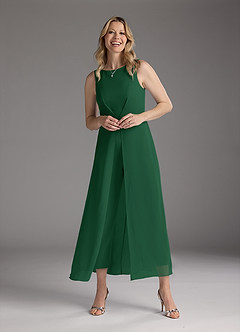 Azazie Anitta Mother of the Bride Dresses Dark Green Jumpsuit/Pantsuit Pleated Stretch Crepe Dress image3