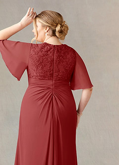 Azazie Carson Mother of the Bride Dresses Rust A-Line V-Neck Lace Chiffon Dress image11