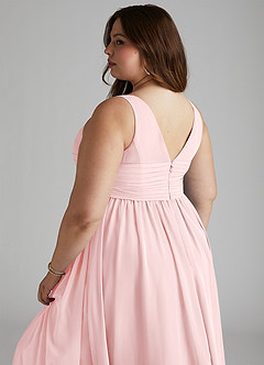 Azazie Yetta Maternity Bridesmaid Dresses A-Line V-Neck Gathered Chiffon Floor-Length Dress image11