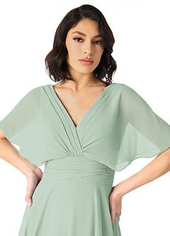 Azazie Pamela Bridesmaid Dresses Agave A-Line V-Neck Pleated Chiffon Dress image4