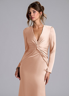 Azazie Valerie Bridesmaid Dresses Rose Gold Mermaid Long Sleeve Stretch Satin Dress image6