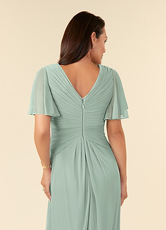 Azazie Emmeline Mother of the Bride Dresses Agave A-Line V-Neck Pleated Mesh Dress image11