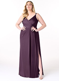 Azazie Aqua Bridesmaid Dresses Plum A-Line V-Neck Pleated Stretch Satin Dress image8