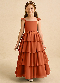 Azazie Boba Blumenmädchenkleider A-Linie Rechteckiger Ausschnitt Chiffon Kleid Gebranntes Orange image5
