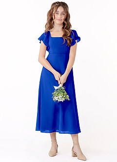 Azazie Bondi Junior A-Line Ruchede Chiffon Te-længde Junior brudepige Kjole image1