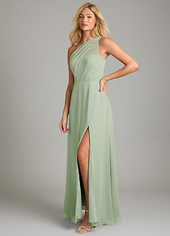 Azazie Phaedra Vestidos de damas de honor Vestido de Salvia Polvorienta de Gasa de Corte en A con Hombro unilateral image5