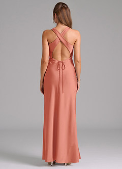 Azazie Evadne Brudtärnklänningar Klä av Tubklänning i Stretch Satin Plisserad Laxrosa image2