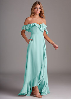 Azazie Lyra Bridesmaid Dresses Aqua A-Line Chiffon Convertible Dress image6