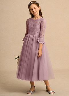 Azazie Lamb Girl Jurken voor bloemenmeisjes Baljurk Jurk van Kant Stoffige Roos image3