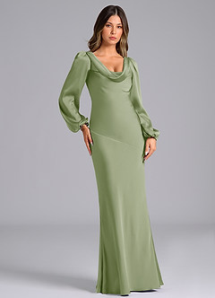 Azazie Rylina Bridesmaid Dresses Dusty Sage Mermaid Long Sleeve Stretch Satin Dress image4