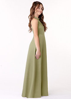 Azazie Laurel Junior Robe Trapèze en Mat Satiné Vert Mousse image2