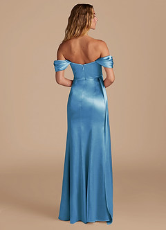 Azazie Amyra Bridesmaid Dresses Steel Blue Mermaid Sweetheart Neckline Metallic Satin Convertible Dress image6