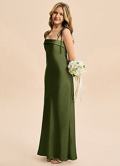 Azazie Willa Junior Olive A-Line Bow Stretch Satin Dress image3