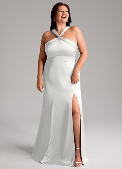 Azazie Rue Vestidos de damas de honor Vestido de Blanco de Satén Elástico de Corte Sirena con Plisado image11