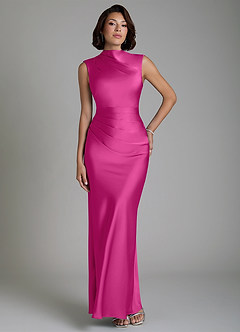 Azazie Lumia Robes de demoiselle d'honneur Robe Fourreau en Satin extensible Corset Fuchsia image1