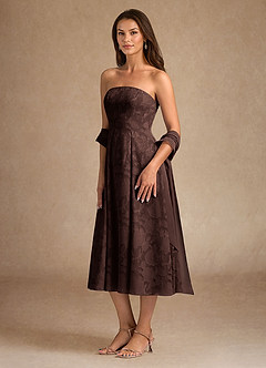 Azazie Lorain Mother of the Bride Dresses Ganache A-Line Pleated Floral Burnout Dress image5