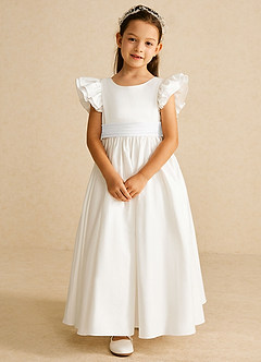 Azazie Aero Flower Girl Dresses Ivory White A-Line Pleated Cotton Dress image4