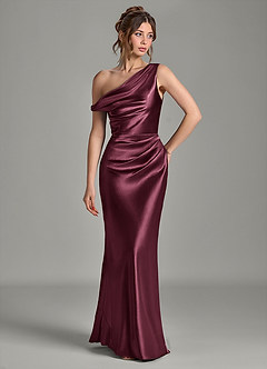 Azazie Emerson Bridesmaid Dresses Cabernet Mermaid Off the Shoulder Metallic Satin Dress image4