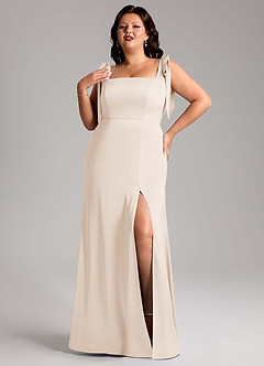 Azazie Frostine Bridesmaid Dresses White Alabaster A-Line Bow Stretch Satin Dress image7