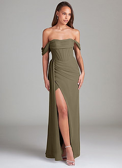 Azazie Amyra Abiti da Damigella Abito Convertibile Tubino in Chiffon a Spalla Scoperta Willow Green image3