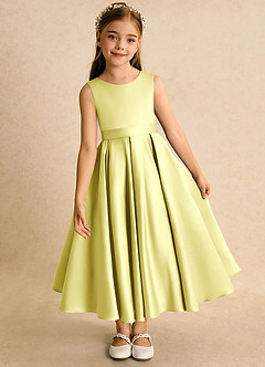 Azazie Junebuj Blumenmädchenkleider Ballkleid Plissee Matte Satin Kleid Zitronensorbet image6