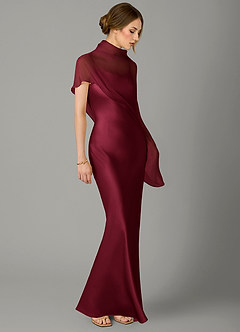 Azazie Jaleesa Bridesmaid Dresses Burgundy Sheath High Neck Stretch Satin Dress image13