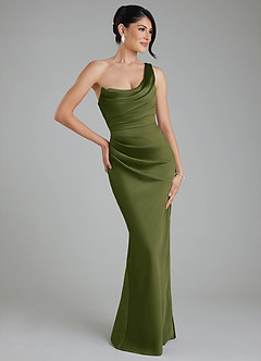 Azazie Sabrina Bridesmaid Dresses Bright Olive Mermaid Corset Stretch Satin Dress image1