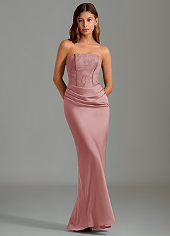 Azazie Emilia Bridesmaid Dresses Dusty Rose Mermaid Strapless Stretch Satin Dress image1