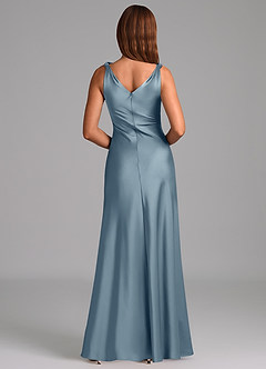 Azazie Nerine Bridesmaid Dresses Dusty Blue A-Line Pleated Stretch Satin Dress image5