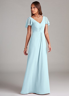 Azazie Soren Bridesmaid Dresses Cloud Blue A-Line Ruched Chiffon Dress image4