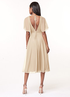 Azazie Tinsley Brautjungfernkleider A-Linie Plissee Gittergewebe Kleid Champagner image2