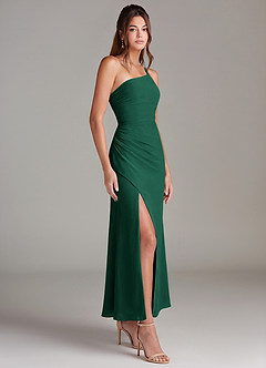 Azazie Eren 신부 들러리 드레스 인어 한쪽 어깨 쉬폰 발목 길이 드레스 image4