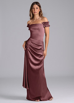 Azazie Kalysia Bridesmaid Dresses Vintage Mauve Mermaid Off the Shoulder Stretch Satin Convertible Dress image1