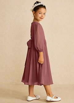 Azazie Lolo Robe Demoiselle D'honneur Fillette Robe Trapèze en Mousseline de soie avec manches Améthyste image4