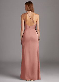 Azazie Mika Bridesmaid Dresses Rosette Sheath One Shoulder Stretch Satin Dress image2