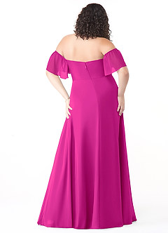 Azazie Sue Robes de demoiselle d'honneur Robe Trapèze Convertible en Mousseline de soie Épaule décolletée Fuchsia image8
