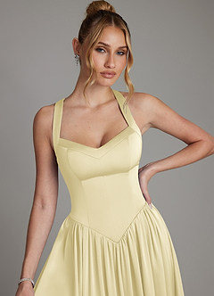 Azazie Francis Vestidos de damas de honor Vestido de Sorbete De Limón de Satén Elástico de Corte en A con Corsé image4