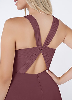 Azazie Jane Robes de demoiselle d'honneur Robe Trapèze en Mousseline de soie Col V plissé Sangria image5