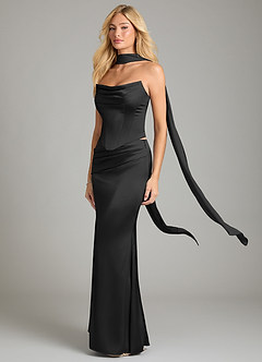 Azazie Sorrel Bridesmaid Dresses Black Mermaid Strapless Stretch Satin Convertible Dress image1