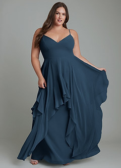 Azazie Zaina Abiti da Damigella Abito A-Line in Chiffon Marino Scuro image9