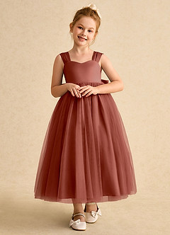 Azazie Chickadee Blumenmädchenkleider Ballkleid Herzausschnitt Matte Satin Kleid Rotbraun image5