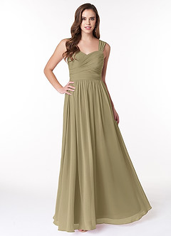 Azazie Zapheira Bridesmaid Dresses Moss Green A-Line Ruched Chiffon Dress image1