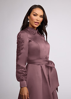 Azazie Ruth Mother of the Bride Dresses Vintage Mauve A-Line Lace Matte Satin Dress image3