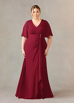 Azazie Carson Mother of the Bride Dresses Burgundy A-Line V-Neck Lace Chiffon Dress image6